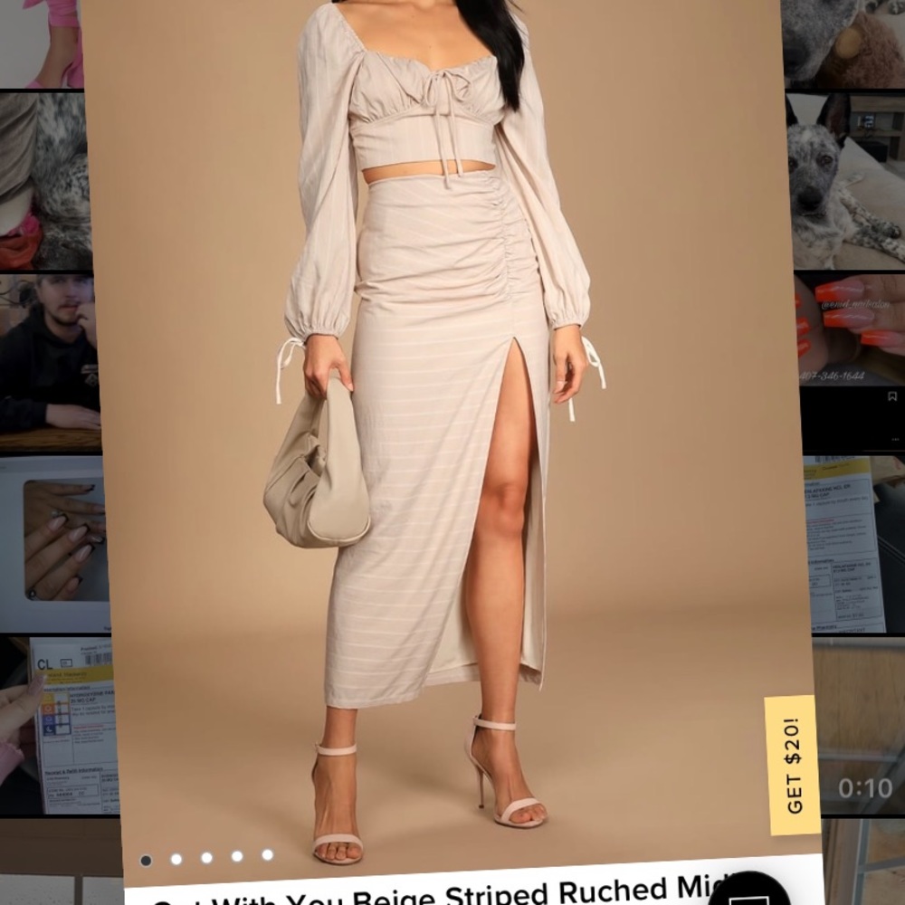 Lulus Out With you Beige Striped Long Sleeve Crop Top & Skirt